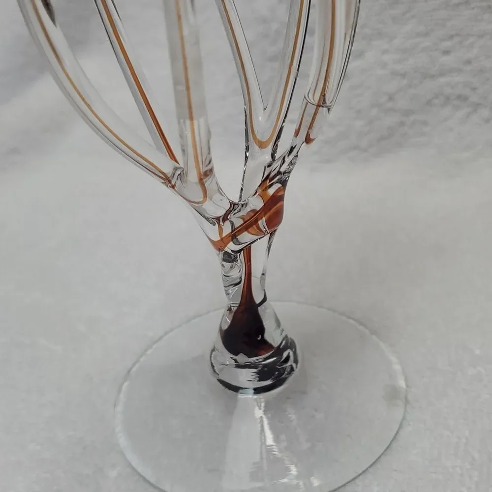 Polish Hand Blown Glass Candle Holders Jellyfish Sculptural Amber Brown VTG